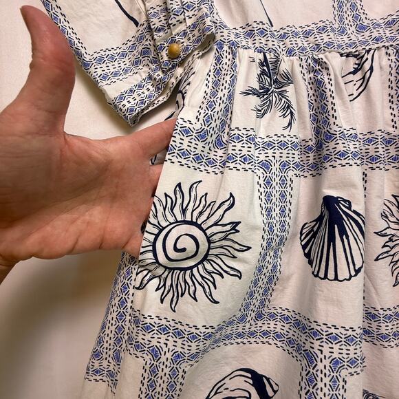Calypso St. Barth Blue White Seashell Palm Print Cotton Dress Size S - Picture 11 of 16